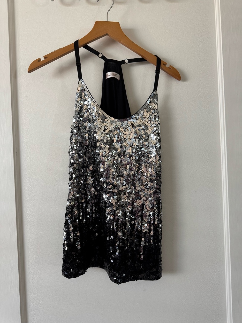 MANER Silver & Black Ombré Sequin Racerback Tank Top